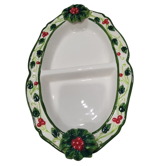 LADY JAYNE LTD HOLIDAY HOLLY SNACK CHEESE PLATE - Picture 1 of 1